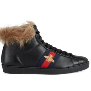 Gucci Ace High Top Fur Sneakers